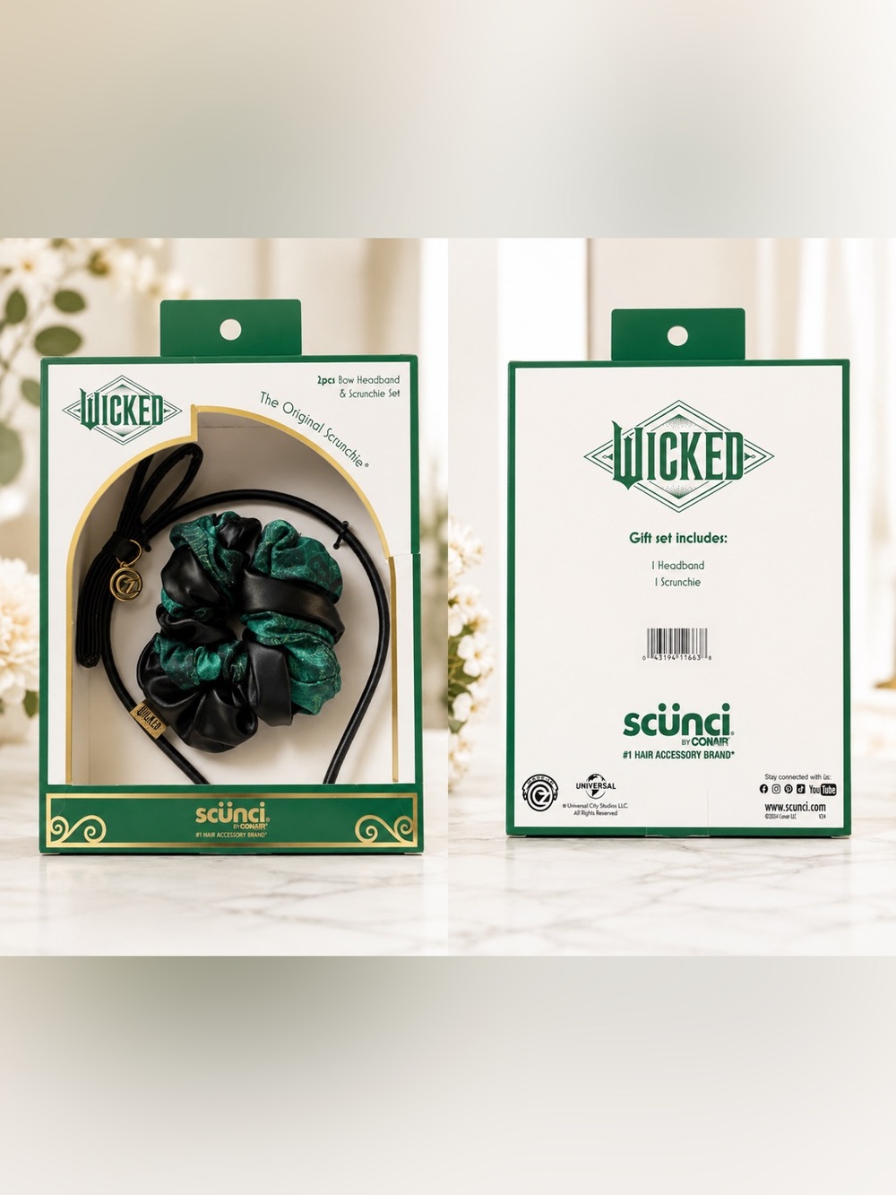 Wicked Elphaba Bow Headband & Twist Scrunchie Set Scünci Conair 2Pc NIP - Picture 7 of 7